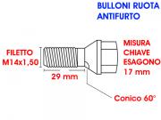 Bulloni ruota antifurto Z2   conici   M14x1 50